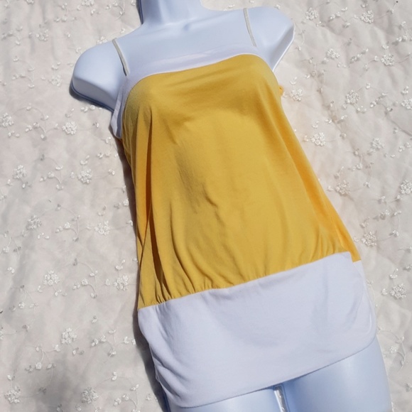 🗣Yellow & White Adjustable Spaghetti Strap Tank - Picture 3 of 9